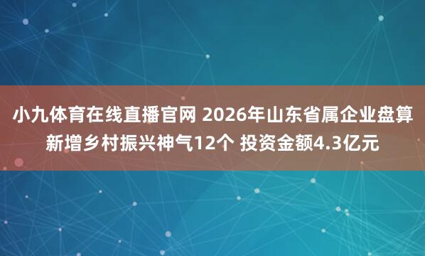 小九体育在线直播官网 2026年山东省属企业盘算新增乡村振兴神气12个 投资金额4.3亿元