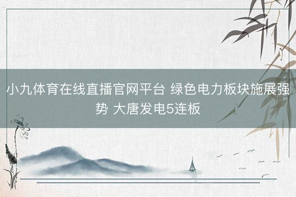 小九体育在线直播官网平台 绿色电力板块施展强势 大唐发电5连板