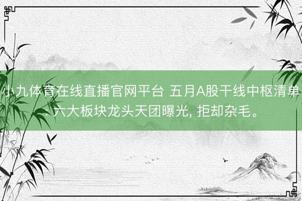 小九体育在线直播官网平台 五月A股干线中枢清单: 六大板块龙头天团曝光, 拒却杂毛。