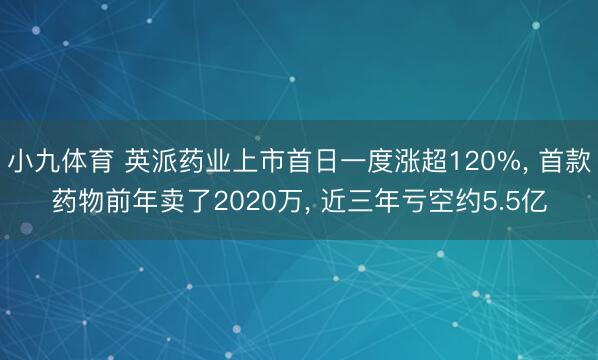 小九体育 英派药业上市首日一度涨超120%， 首款药物前年卖了2020万， 近三年亏空约5.5亿