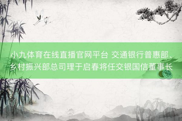 小九体育在线直播官网平台 交通银行普惠部、乡村振兴部总司理于启春将任交银国信董事长