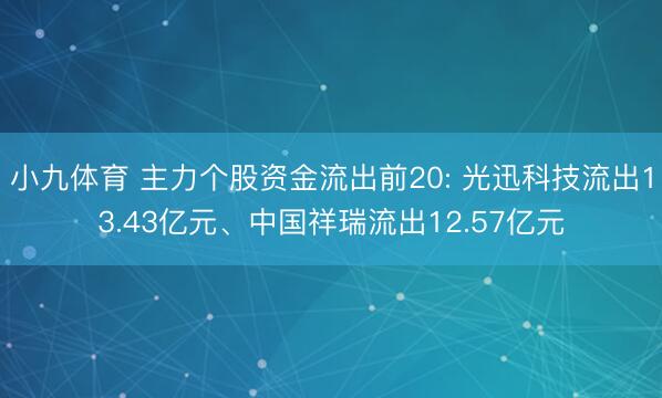 小九体育 主力个股资金流出前20: 光迅科技流出13.43亿元、中国祥瑞流出12.57亿元