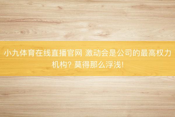 小九体育在线直播官网 激动会是公司的最高权力机构? 莫得那么浮浅!
