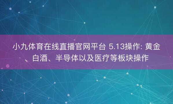 小九体育在线直播官网平台 5.13操作: 黄金、白酒、半导体以及医疗等板块操作