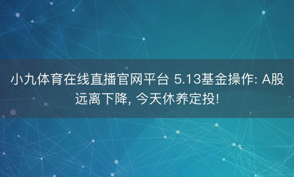 小九体育在线直播官网平台 5.13基金操作: A股远离下降， 今天休养定投!