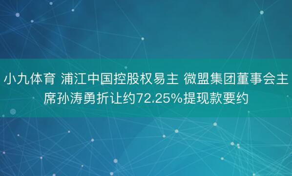 小九体育 浦江中国控股权易主 微盟集团董事会主席孙涛勇折让约72.25%提现款要约