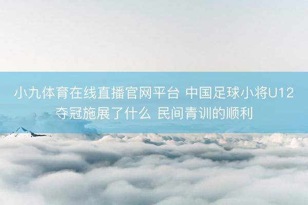 小九体育在线直播官网平台 中国足球小将U12夺冠施展了什么 民间青训的顺利